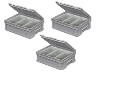Produktbild von 3x Besteckkasten mit 3-Mulden Besteckeinsatz, LxBxH 400x300x130 mm, grau