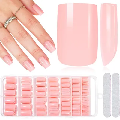 Productafbeelding van Kunstnagels, vierkant, naturel, 280 stuks, 14 maten, acryl, nepnagels
