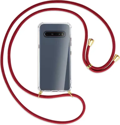 Produktbild von Handykette Backcover-Schutzhülle mit Band (Metall goldfarben) für LG V60 ThinQ - dunkelrot