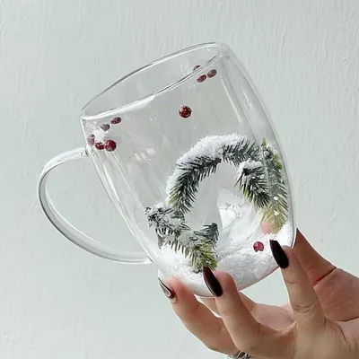 Productafbeelding van Dubbelwandige kerstbeker, 350 ml, transparant, handgeblazen borosilicaatglas