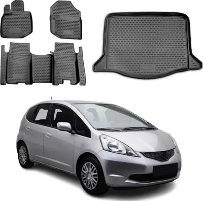 Image de Tapis & bac de coffre Set pour Honda Jazz 2007-2015 Caoutchouc TPE Noir 5x
