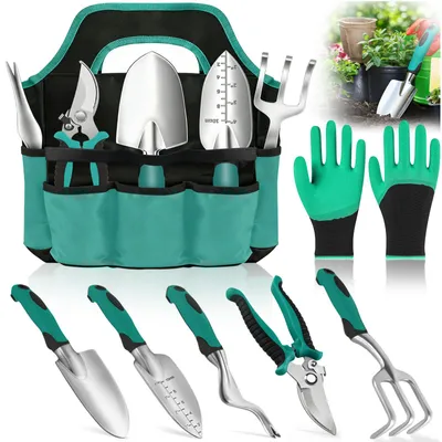 Imagen del producto de Juego de herramientas de jardinería, herramientas manuales, 8 piezas, acero inoxidable, con bolsa de almacenamiento, para el cuidado del jardín