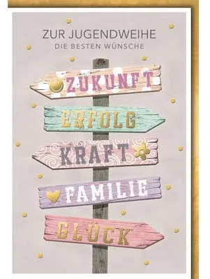 Produktbild von Zur Jugendweihe die besten Wünsche Glückwunschkarte mit Umschlag Wegweiser Zukunft Erfolg Glück