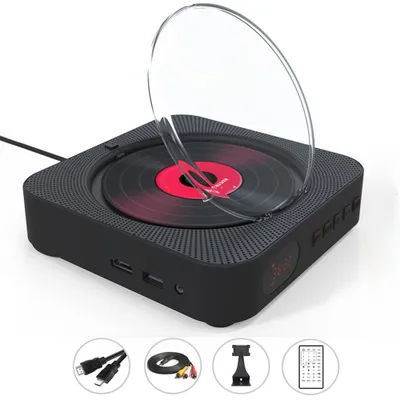 Produktbild von ZELURXX CD-Player mit Bluetooth, DVD-Player, Repeater, Multifunktion, Wandmontage & mit Halterung, HDMI-Kabel, Fernbedienung, Schwarz