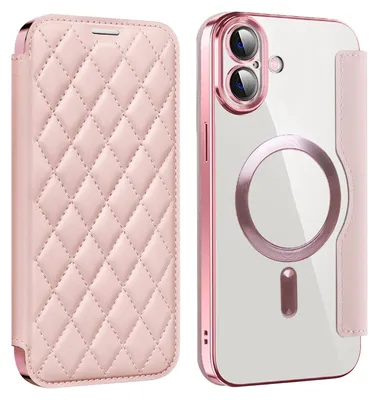 Produktbild von Für Apple iPhone 16 360 Grad Full Body Magsafe RFID Anti Datenklau Kunst Leder Hülle Tasche Rosa