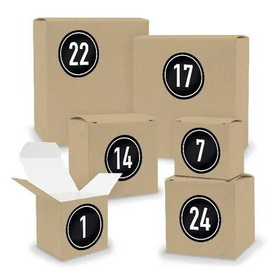 Produktbild von Adventskalender zum Füllen 24x Quader Würfel gemischt BRAUN + Sticker (V02 Z08)