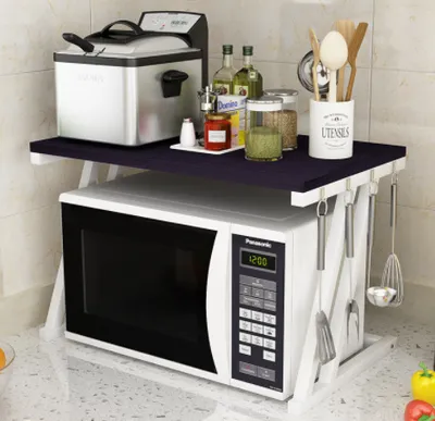 Produktbild von Mikrowellenhalter Küchenregal Mikrowelle Regale Rack Organizer 57x38x38cm Schwarz+Weiß (Z-typ)