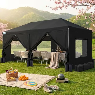 Produktbild von Quictent Faltpavillon 3x6m mit 6 Seitenteilen,Gartenpavillon mit Doppeln Entlüftung,Wasserdicht Stabil Pavillon mit 4 Sandsäcke & Rollentasche Schwarz