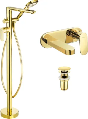 Produktbild von Badezimmer Badewannen Set mit Waschbeckenarmatur in gold DEANTE-30