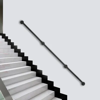 Immagine prodotto di Corrimano per scale - Tubo industriale a parete - Lunghezza 366 cm - Ghisa - Interno/esterno - Antiscivolo - Angoli arrotondati - Nero