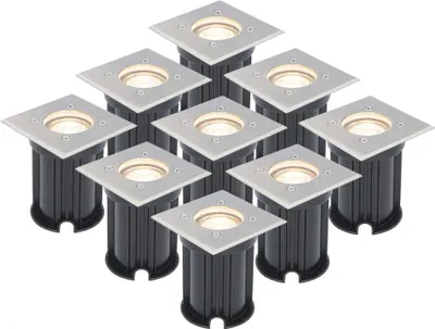 Produktbild von hoftronic Bodeneinbaustrahler 4W 2700K GU10 IP65 Edelstahl dimmbar Set 9 Stück