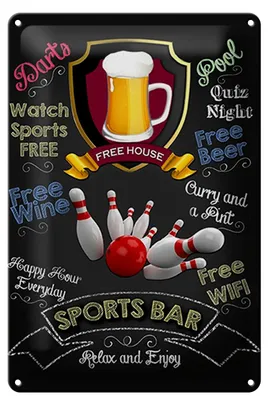 Produktbild von Blechschild Spruch 20x30cm sports bar Bowling relax and enjoy