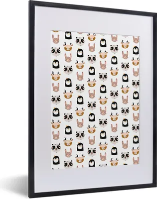 Produktbild von MuchoWow® MuchoWow® Gerahmtes Poster Tiere - Pastell - Muster 30x40 cm - Poster mit zchwarzem Bilderrahmen - Wandposter Schlafzimmer