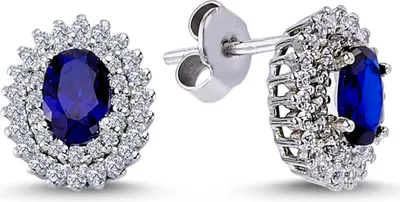 Produktbild von Diamant Oval Saphir Ohrhänger 14 Karat Weißgold