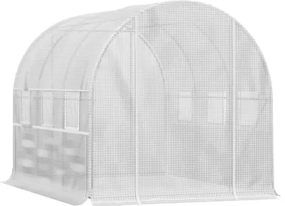 Produktbild von Foliengewächshaus, 6 aufrollbare Fenster, Tür mit Reißverschluss, rostfreier Stahlrahmen, 2,95 x 2 x 2 m, Weiß