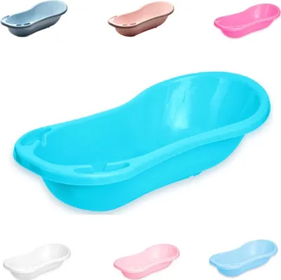 Produktbild von Lorelli Baby Badewanne 100 cm mit Ablagefächern, anatomische Form, Kunststoff in blau