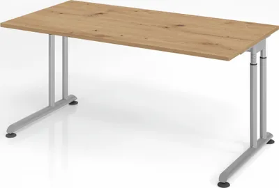 Produktbild von Schreibtisch Nilo | Asteiche | Silber Gestell | BxT 160x80cm | Arbeitshöhe 68-82cm | höhenjustierbar, 1cm Raster | C-Fuß-Gestell | Rechteckform