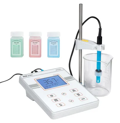Obrázek produktu pro pH-metr pro laboratorní použití - Sada pro testování - Měřicí rozsah pH 0–14 - S měřením teploty - Podsvícený displej - Paměť pro 50 měření - Pro analýzu kvality vody