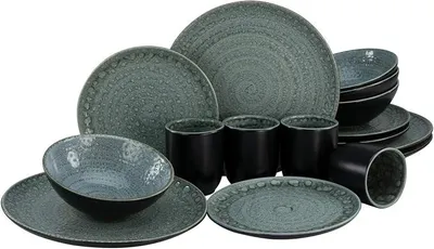 Imagen del producto de Silecomplaza, 23291, Serie Villa Romana, juego de vajilla de 16 piezas, servicio combinado de gres, apto para lavavajillas y microondas, fabricado en Portugal