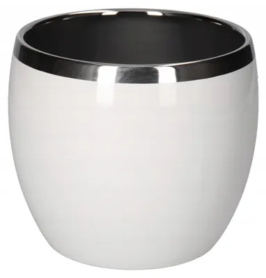 Immagine prodotto di Vaso da fiori in Vetroceramica rotondo, 15 cm, bianco/argento lucido, coprivaso sferico senza foro