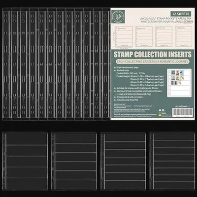 Produktbild von Stempelhüllen Einlagen - 12 Blätter für Stempel Sammlung Ordner - 5/6/7/8 Reihen