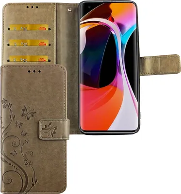 Image de Coque de protection pour téléphone Xiaomi Mi 10, type étui rabattable avec porte-cartes, couleur : gris floral