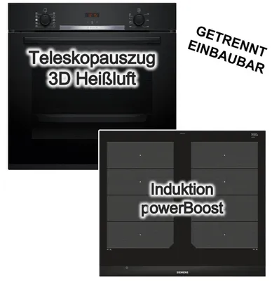 Produktbild von BOSCH Dampfbackofen Set 71 Liter Hydrolyse Teleskopauszug + SIEMENS iQ700 Induktionskochfeld FlexInduktion Bratsensor Plus