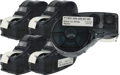 Produktbild von vhbw 5x Schriftband-Kassette kompatibel mit Brady M210-LAB, M211 Etiketten-Drucker 6,4m x 12,7mm Schwarz auf Weiß, Nylon