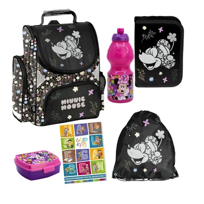 Obrázok produktu pre Školské tašky pre chlapcov a dievčatá, sada 6 kusov - školský batoh pre deti s peračníkom - taškou na topánky - motív Minnie Mouse