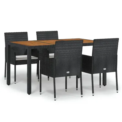 Produktbild von vidaXL 5-tlg. Garten-Essgruppe mit Kissen Schwarz Poly Rattan