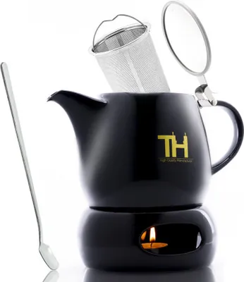 Produktbild von Thiru Teekanne mit Siebeinsatz - 1200ml - Handfertigung - Porzellan – Teekanne mit Stövchen