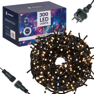 Immagine prodotto di SPRINGOS LED luci fiabesche 25,5 m bianco caldo con effetto flash 300 LED luci natalizie per interni esterni IP44 ghirlanda di luci