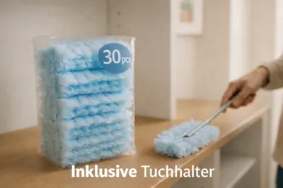 Produktbild von 30x Ersatztücher passend für Swiffer Staubmagnet – Kompatible Staubfangtücher, Blau inkl. Griff