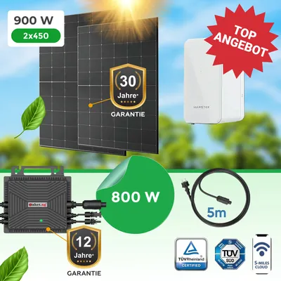 Produktbild von 900W Balkonkraftwerk mit 800W WIFI Wechselrichter und B2500-D 2,24 kWh Speicher
