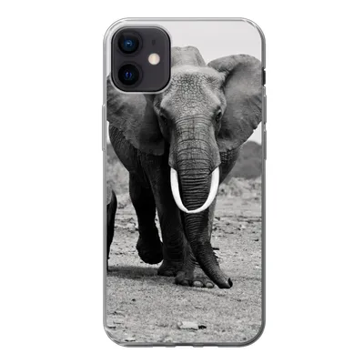 Produktbild von MuchoWow® Handyhülle Schutzhülle Hülle für iPhone 12 mini Elefant - Kind - Schwarz - Weiß Silikon Softcase Handy Hülle - Bild