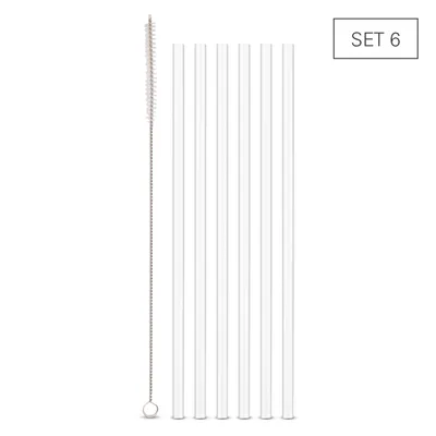 Imagen del producto de Pajitas de vidrio Weis, 24 cm de largo - Set de 6 pajitas + cepillo de limpieza