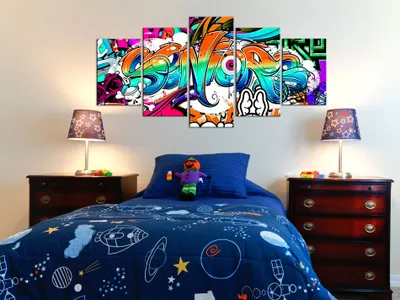 Produktbild von Akustikbild Graffiti bunt 200x100 cm Bilder Akustikschaum Hochleistungsschallabsorber Schallschutz Leinwand 5 tlg Wandbild Raumakustik Schalldämmung i-A-0109-b-o