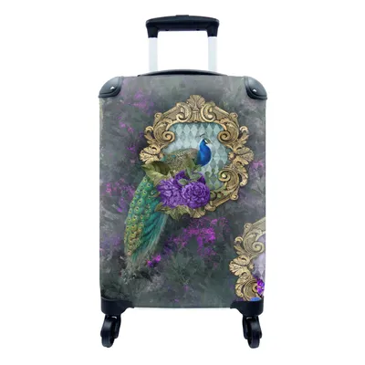 Produktbild von MuchoWow® Koffer Handgepäck Trolley Rollkoffer Kleine Reisekoffer mit 4 Rollen - Muster - Blumen - Pfau - Cabin Size < 55x40x23 cm & 55x40x20 cm - Fotokoffer - Kabinenkoffer - Boardgepäck - Reise-Box - Reisekoffer - Reisegepäck - Koffer mit Bild - Trolley für Kinder