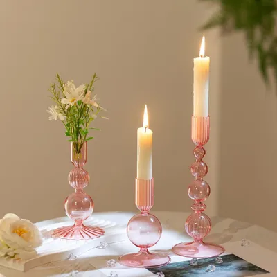 Immagine prodotto di Candele decorative in vetro, colorate, set da 3, rosa acceso
