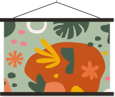 Produktbild von MuchoWow® Textilposter Monstera - Pflanzen - Muster 60x40 cm mit schwarzem Rahmen - Hölzernes