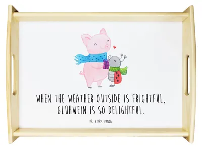 Produktbild von Mr. & Mrs. Panda Deko Tablett Glühschwein Smörle - Weiß - Geschenk, Dekotablett, essenstablett, Servier, sofatablett, Serviertablett, Süßer Marienkäfer Gibt, Weihnachten