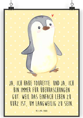 Produktbild von Mr. & Mrs. Panda Bild Pinguin Tourette DIN A4 - Gelb Pastell - Geschenk, wanddeko, Neuro-psychiatrische Erkrankung, drucke, Kunstdruck, Syndrom, Plakat, Ticstörung, Tics