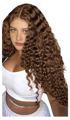 Produktbild von Lange, lockige Afro-Perücke für Damen, natürlich aussehend, aus hitzebeständiger Kunstfaser, flauschig, mit Mittelscheitel, Lace-Front, kraus gewellt, synthetische Perücke