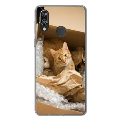 Produktbild von MuchoWow® Handyhülle Schutzhülle Hülle für Huawei P20 Lite (2020) Katze - Box - Rot Silikon Softcase Handy Hülle - Kartenhalter