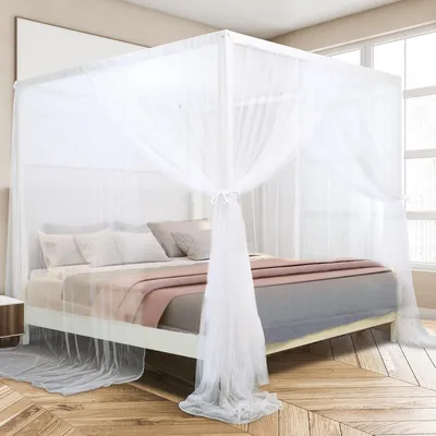 Produktbild von Himmelbettvorhänge mit 4 Eckpfosten für Erwachsene, Moskitonetz für das Bett,  Bettvorhänge zur Schlafzimmerdekoration, reißfestes Polyester