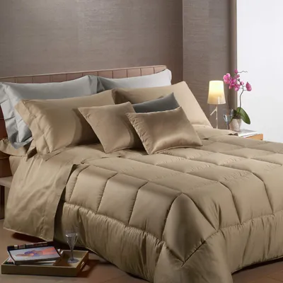 Tagesdecke aus Satin-Baumwolle, Doppelbett, Taupe