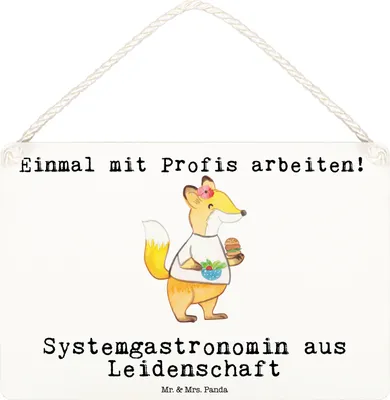 Produktbild von Mr. & Mrs. Panda Schild Systemgastronomin Leidenschaft DIN A6 - Weiß - Geschenk, hängeschild, Türschild, kleine aufmerksamkeit, sprüche, Holzschild