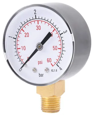 Zdjęcie produktu dla Manometr do pomiaru ciśnienia oleju lub wody, zakres 0-4 bar / 0-60 psi, złącze 1/4 cala NPT