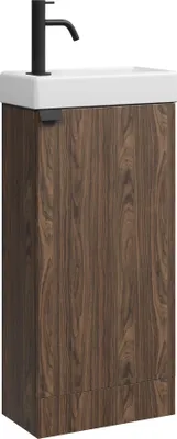 Produktbild von Badplaats Gäste-WC Waschtisch Set Orion 40 x 22 cm Walnuss Braun - Badmöbel Set mit Waschbecken und Stehende Unterschrank, mit Soft-Close