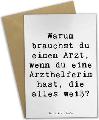Produktbild von Mr. & Mrs. Panda Klappkarte Spruch Kluge Arzthelferin - Weiß - Geschenk, osterkarten, einladungskarten, glückwunschkarten, dankeskarten, Wissen, Berufe, Berufsalltag
